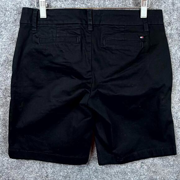 Tommy Hilfiger Chino Shorts Womens 2 Black Logo Cotton Neutral Basics Capsule - Picture 2 of 6